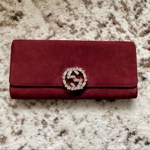 Gucci Suede Clutch with Crystal Emblem